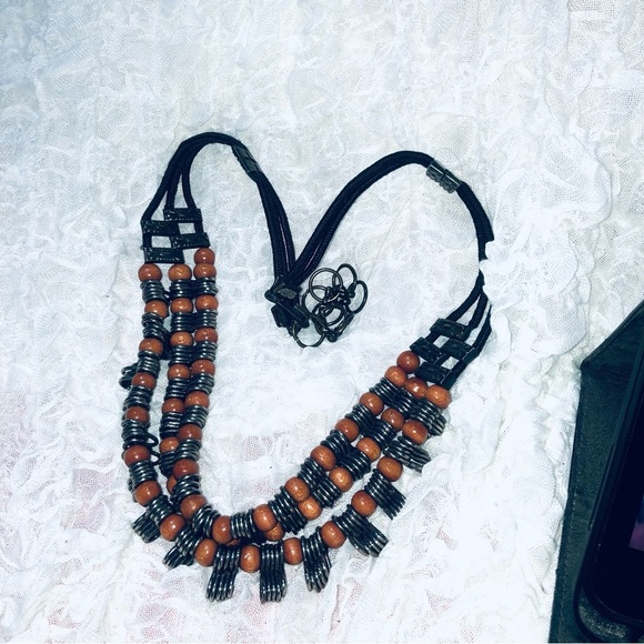 Layered Brown and Black Beaded belt with Patterned Strands, boho style belt 37” - Picture 6 of 6